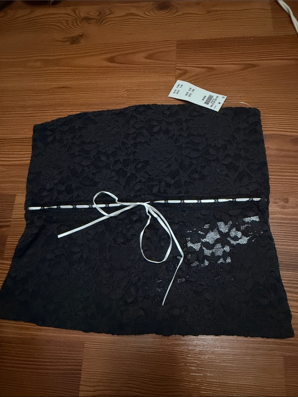 Hollister Black Lace Strapless Crop Top with White Drawstring